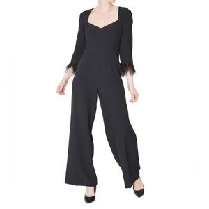 JULIA JORDAN Women's black Feather-Trim wide leg pants jumpsuit size 8 NWT